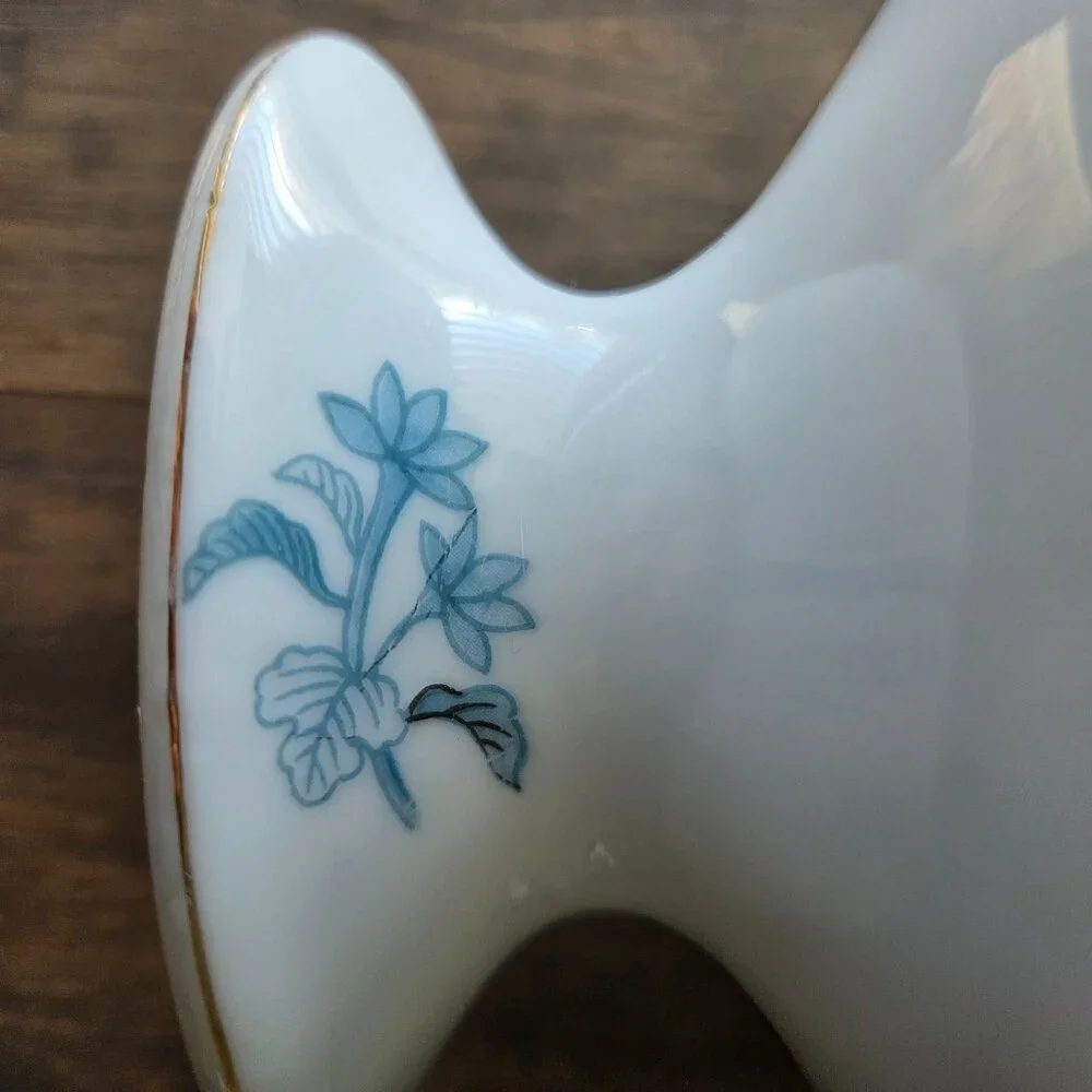 Vintage I.W. Rice Ceramic Divided Pedestal Soap Trinket Dish Farmhouse